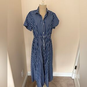 J. Crew Navy Striped Midi Dress